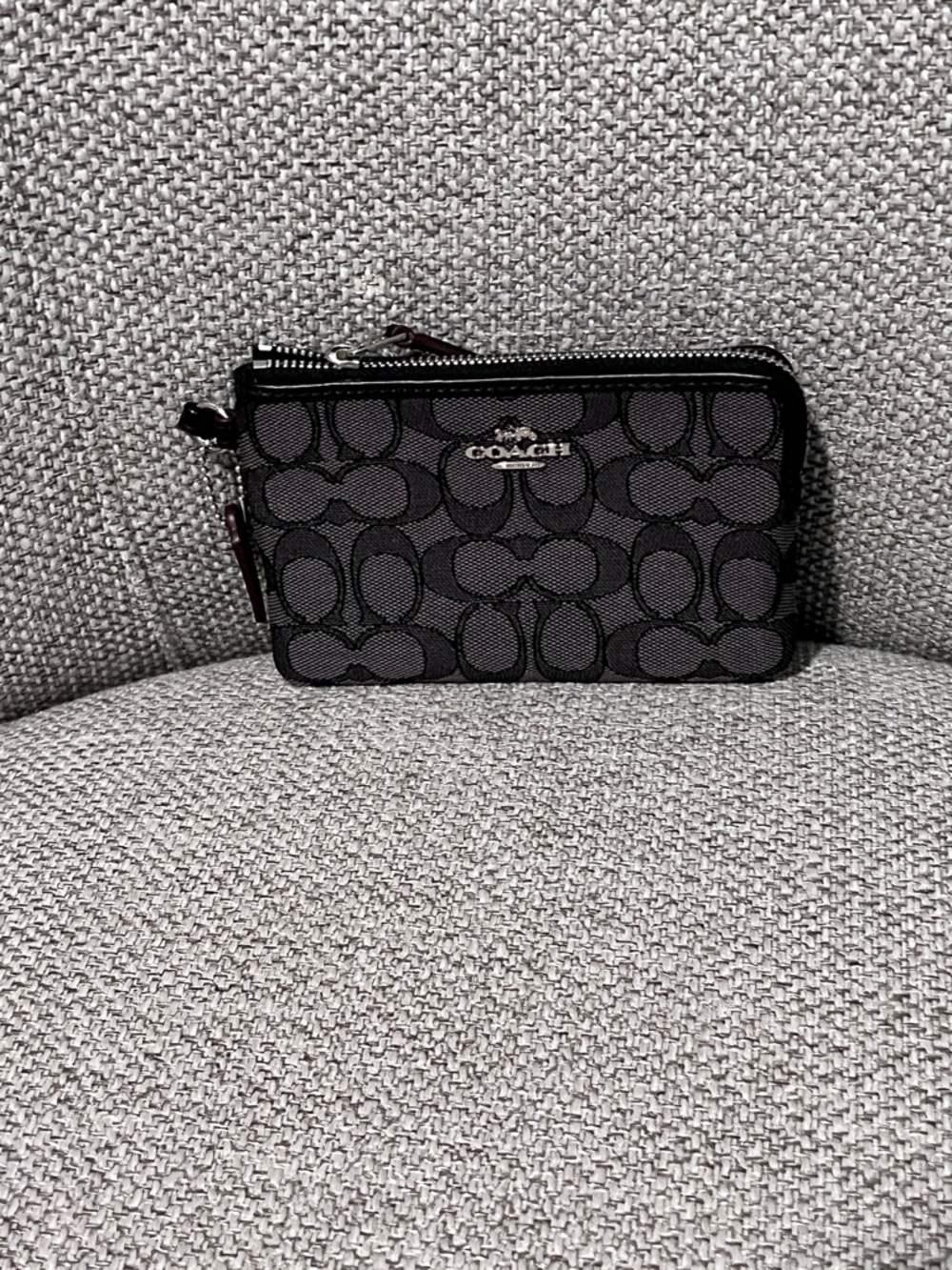Coach Black Wallet Corner Zip Wristlet In Signature Canvas Black